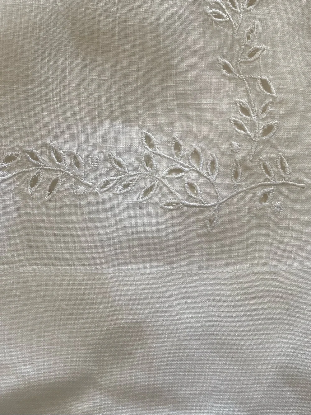 Embroidered White Linen placemats  - Delicate Leaf Motif off  white
